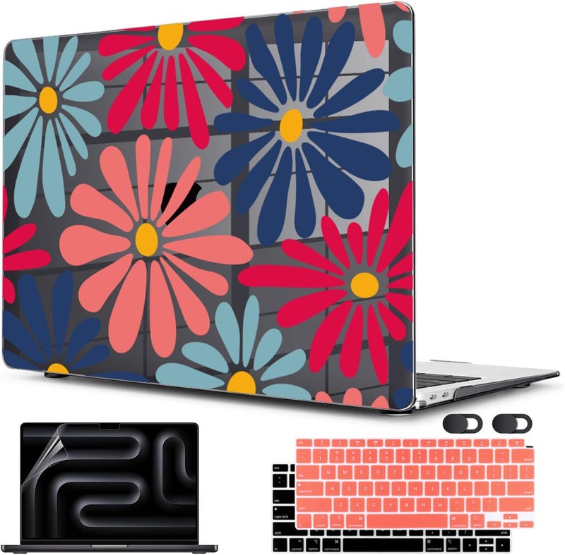 CISSOOK Compatible with MacBook Air 13 inch Case 2021 2020 2019 2018 Release A2337 M1 A2179 A1932, Plastic Hard Shell Case Keyboard Cover Screen Film for MacBook Air 13.3 inch, Daisy Flowers - Image 1